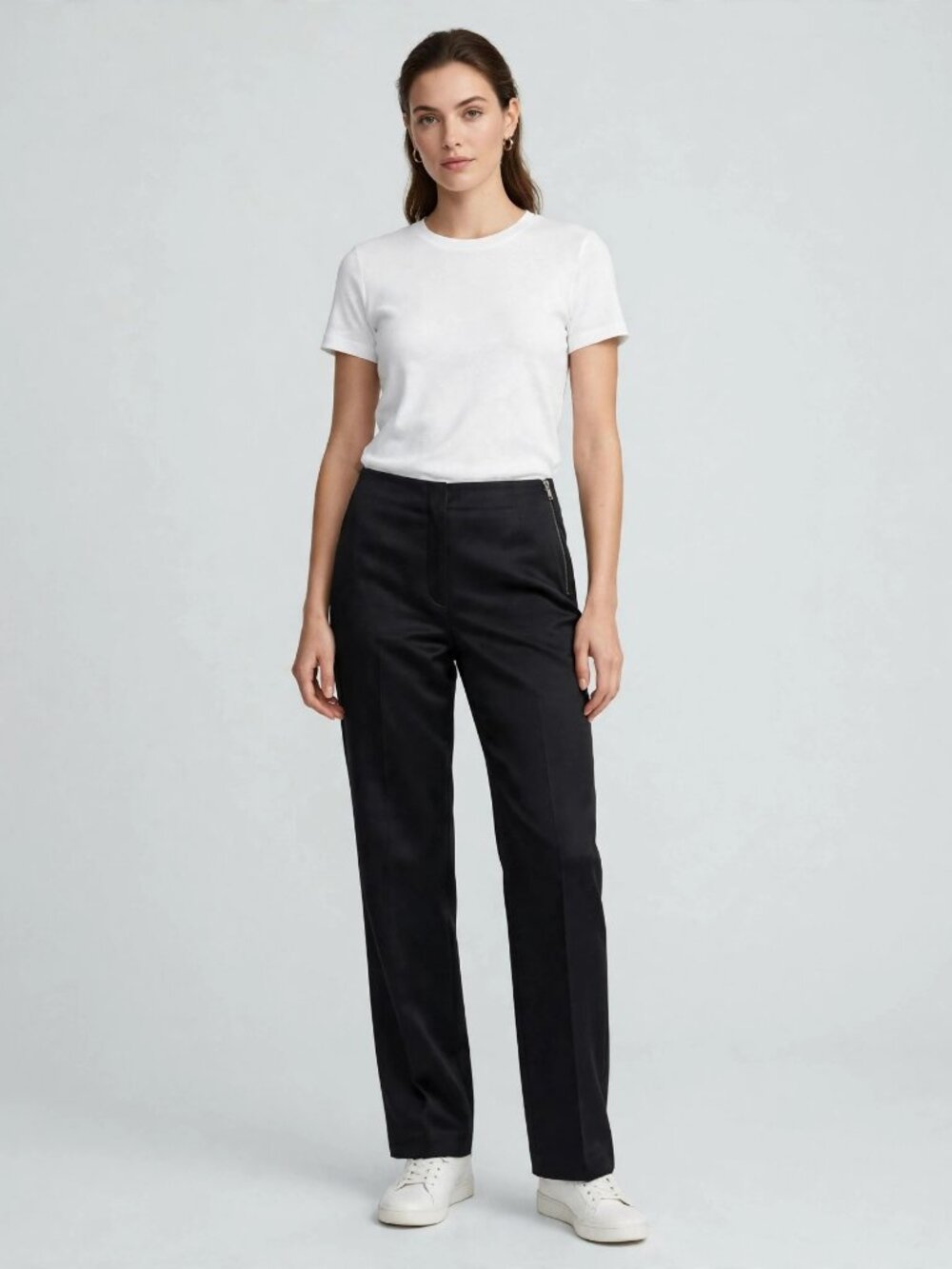 Tahari Black Wool Blend Straight Leg Dress Pants Size 6 Side Zip Career